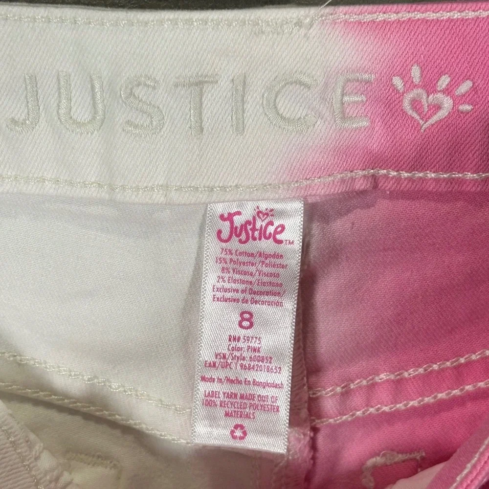 Justice Girls Pink White Two Tone Mini Mom Distressed Denim Shorts Size 8